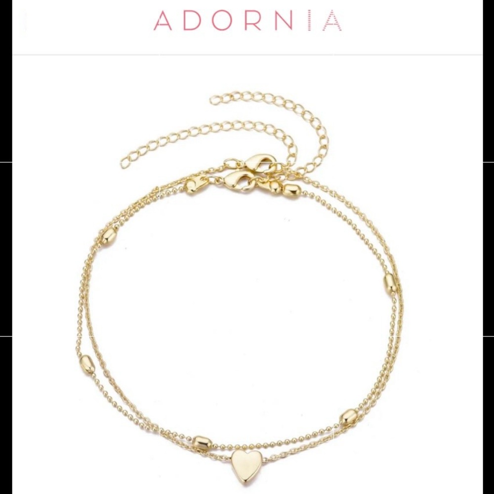 Adornia 14kt Gold Plated Heart Adjustable Anklet Set